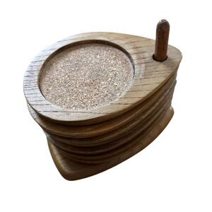 Vintage MCM Set Of 7 Sere Hand Carved Wood Teardrop Cork Drink Coasters